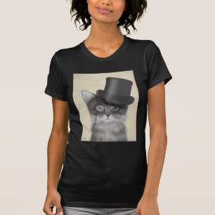 T-shirt Chat gris avec chapeau supérieur