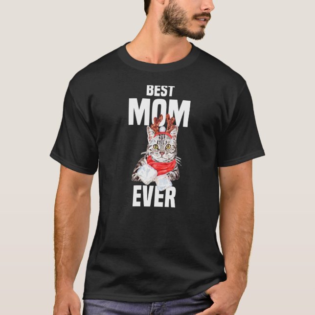 T-shirt Chat gris mignon avec costume de rennes Meilleure  (Devant)