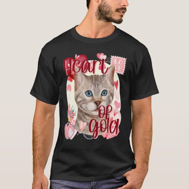 T-shirt Chat gris tabby de la Saint-Valentin simplement mi (Devant)