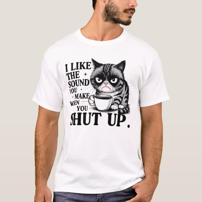 T-shirt Chat grumpy avec café Drôle Matin Design 😼 ☕ (Devant)