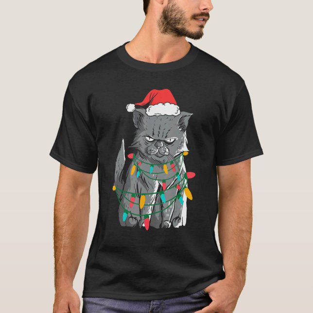 T-shirt Chat Grumpy de Noël Costume de pull moche (Devant)