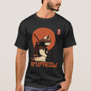 T-shirt Chat guerrier audacieux en classique armure samour