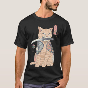 T-shirt Chat Guerrier Samouraï Kat Tatouage Art