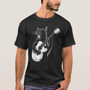 T-shirt Chat guitariste Jouer Acoustique Guitare Feline Mu