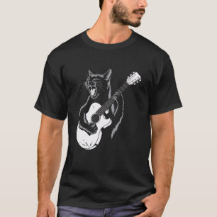 T-shirt Chat guitariste Jouer Acoustique Guitare Feline Mu