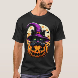 T-shirt Chat Halloween Citrouille Chat Noir Performance