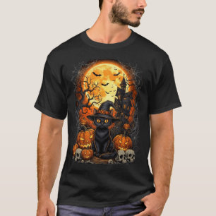 T-shirt Chat Halloween Citrouille Noir Performance