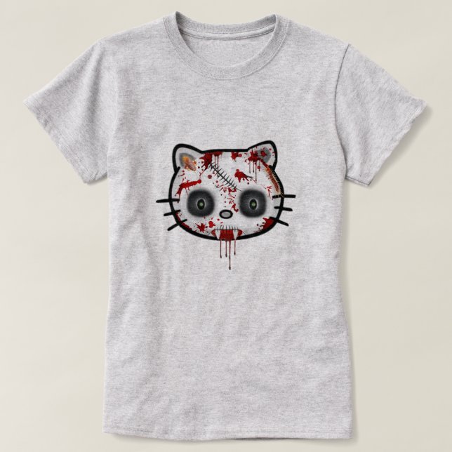 T-shirt Chat Halloween drôle de Kitty de zombi (Design devant)