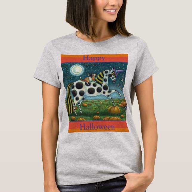 T-shirt CHAT HALLOWEEN PONY ET BAT CHAT Imaginaire Cheval (Devant)