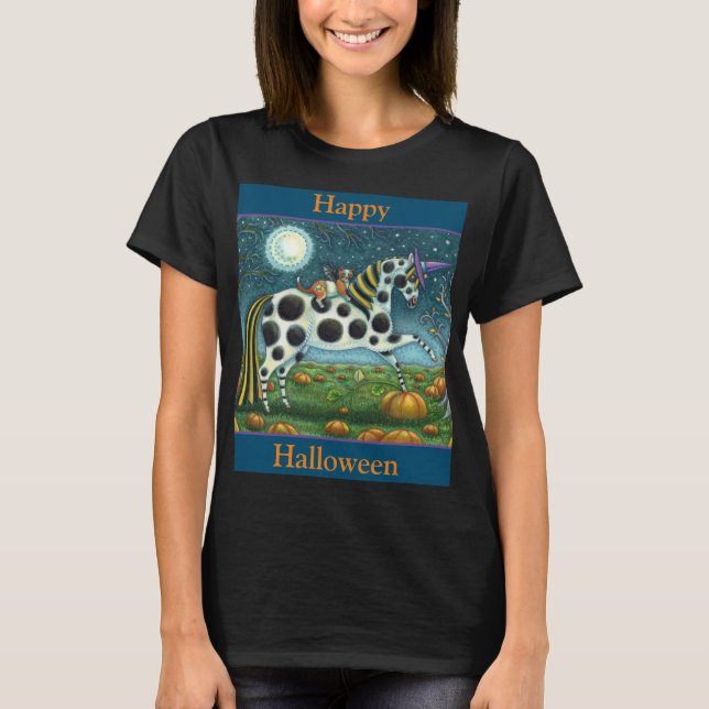 T-shirt CHAT HALLOWEEN PONY ET BAT CHAT Imaginaire Cheval (Devant)