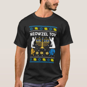T-shirt Chat Hanoukka laide pull de Noël Meowzel Me Tov