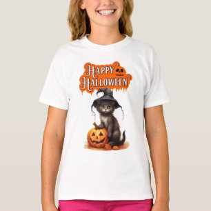 T-shirt chat Happy Halloween – Dessin de chat noir