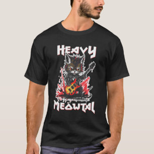 T-shirt Chat Heavy Metal Jouant De La Guitare Rock Chat Mu