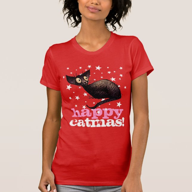 T-shirt Chat heureux de Catmas ! Noël drôle (Devant)