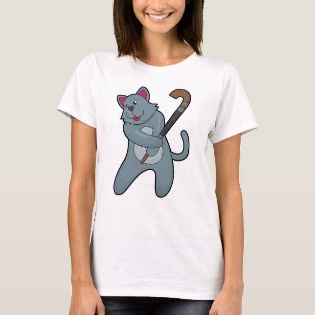 T-shirt Chat Hockey avec bâton de hockey (Devant)