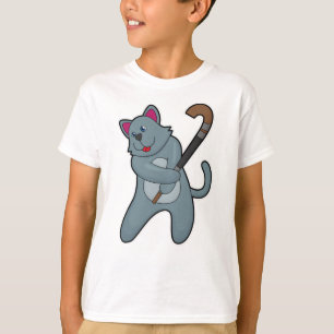 T-shirt Chat Hockey avec bâton de hockey