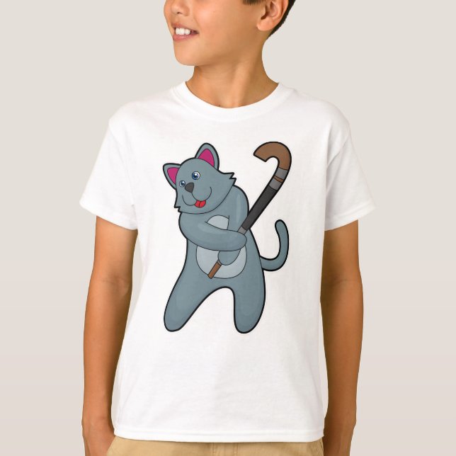 T-shirt Chat Hockey avec bâton de hockey (Devant)