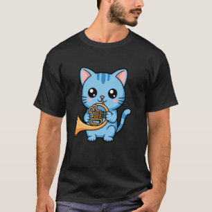 T-shirt Chat Horniste Jouant Kitten Chat Musicien Cor Fran