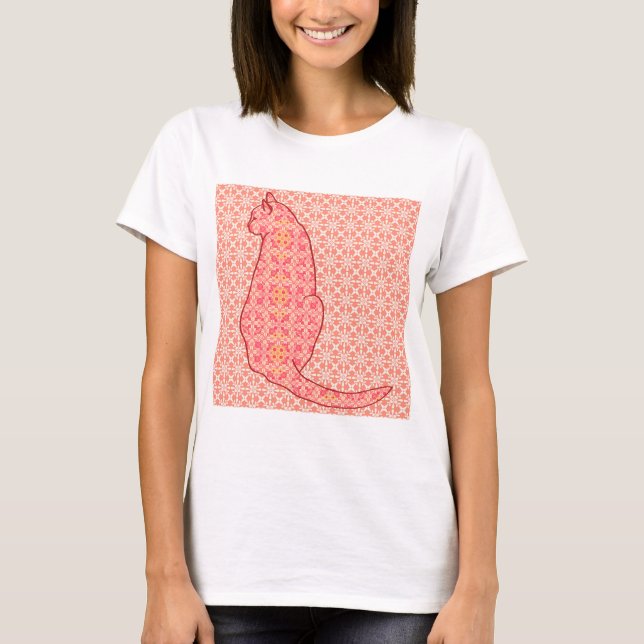 T-shirt Chat japonais - Coral Orange Batik (Devant)