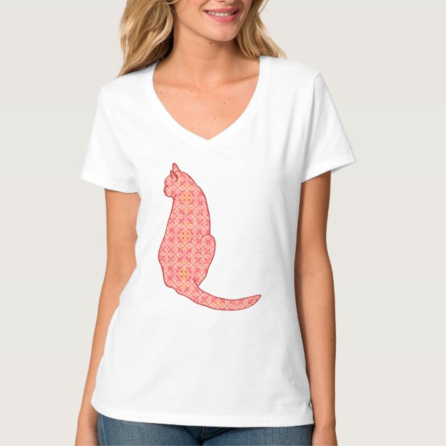 T-shirt Chat japonais - Coral Orange Batik (Devant)