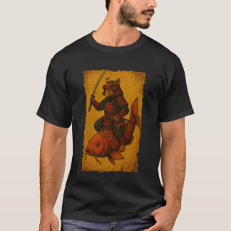 T-shirt Chat Japonais Montant Un Poisson Koi Ukiyo-e Samou