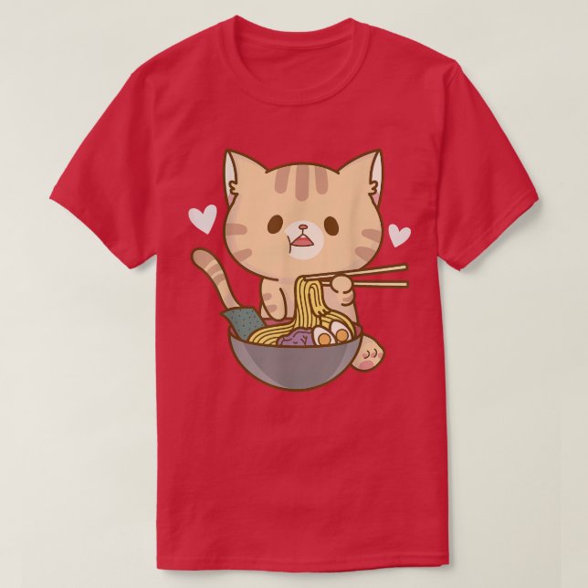 T-shirt Chat Japonais Ramen Bowl Cute Kitten Noodles Graph (Design devant)