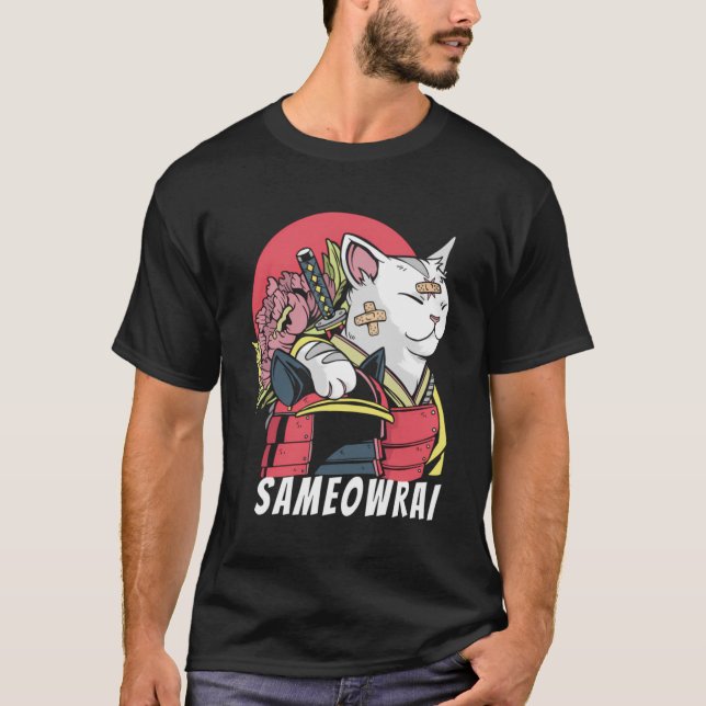 T-shirt Chat japonais Samurai Katana Sameowrai Anime drôle (Devant)