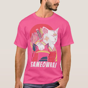 T-shirt Chat japonais Samurai Katana Sameowrai Funny