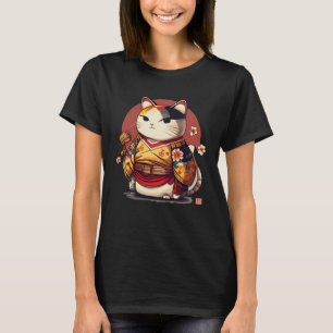 T-shirt Chat japonais traditionnel Geisha Kanji Lucky Chat