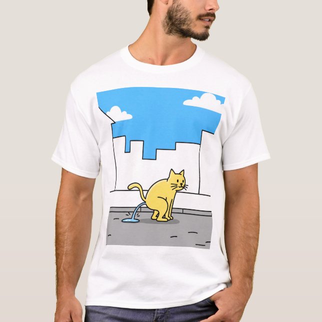 T-shirt Chat Jaune Peeing City Strowalk Animaux domestique (Devant)