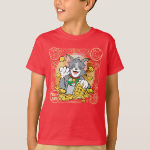 T-shirt Chat Jerry chanceux avec des systèmes d'or