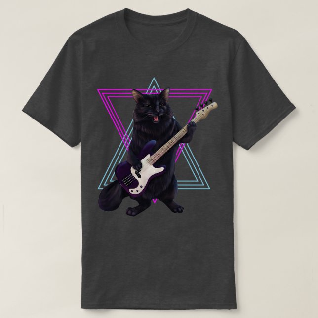 T-shirt Chat jouant de la basse guitare  (Design devant)