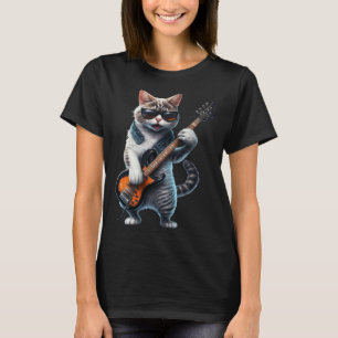 T-shirt Chat jouant de la guitare basse électrique  Animal