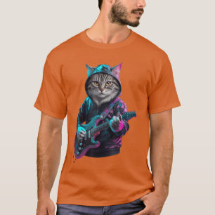 T-shirt Chat jouant de la guitare Rock and Roll Rock Star