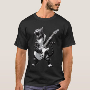 T-shirt Chat Jouant de la Guitare Rock Star Amateur de Mus