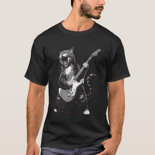 T-shirt Chat Jouant de la Guitare Rock Star Amateur de Mus