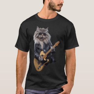 T-shirt Chat Jouant de la Guitare Rock Star Rock And Roll