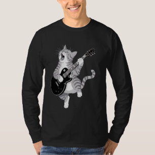 T-shirt Chat Jouant de la Guitare Rock Star Rock and Roll 