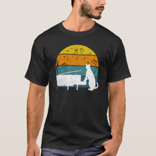 T-shirt Chat jouant de la musique de piano Coucher de sol