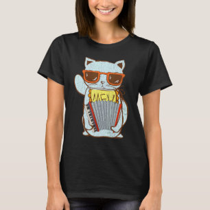T-shirt Chat Jouant de l'Accordéon Graphique Joueur d'Acco