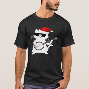 T-shirt Chat jouant du banjo avec un chapeau de Père Noël