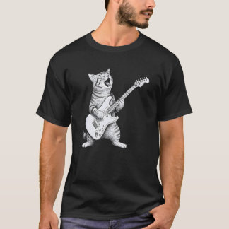 T-shirt Chat Jouant Guitare Rock Drôle Guitariste Félin Mu