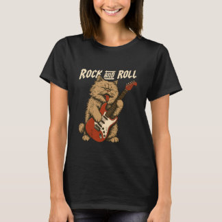 T-shirt Chat Jouant une Guitare Cool Drôle Rock Flou Félin