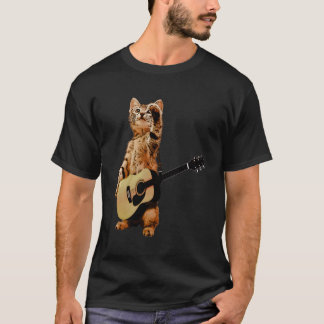 T-shirt Chat Jouer Acoustique Guitare Musicien Guitariste