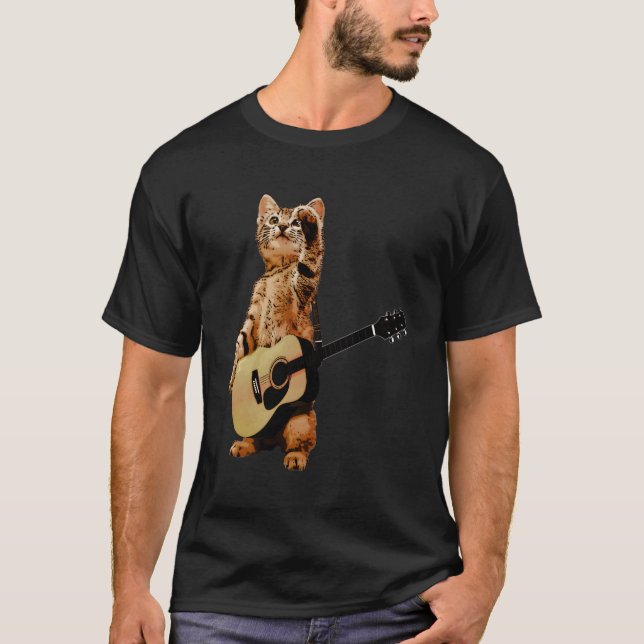 T-shirt Chat Jouer Acoustique Guitare Musicien Guitariste (Devant)