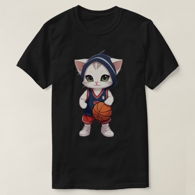 T-shirt chat jouer au basket-ball (Design devant)