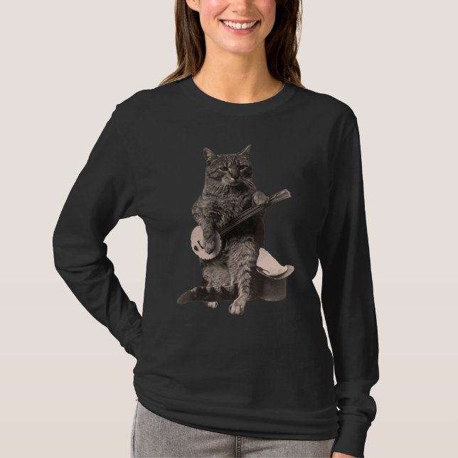 T-shirt Chat Jouer Banjo Guitare Chat Instrument Kitty (Devant)