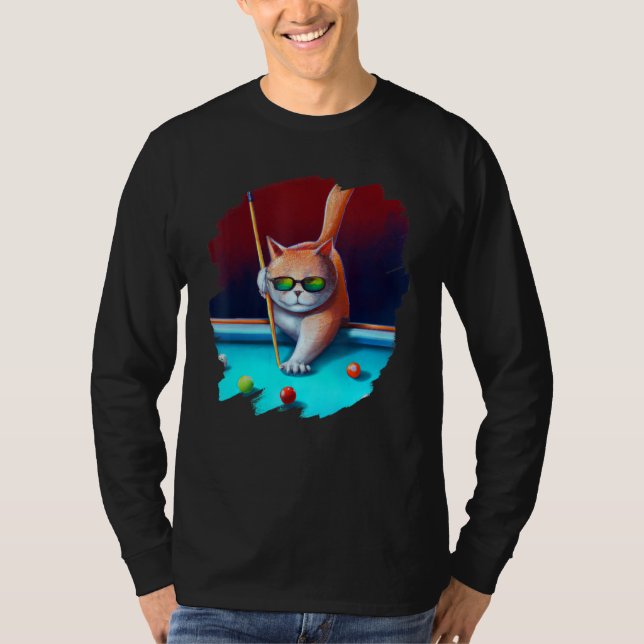 T-shirt Chat Jouer Billard de la piscine dans le salon Coo (Devant)