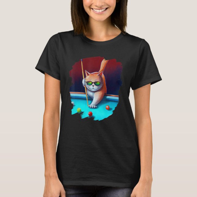 T-shirt Chat Jouer Billard de la piscine dans le salon Coo (Devant)