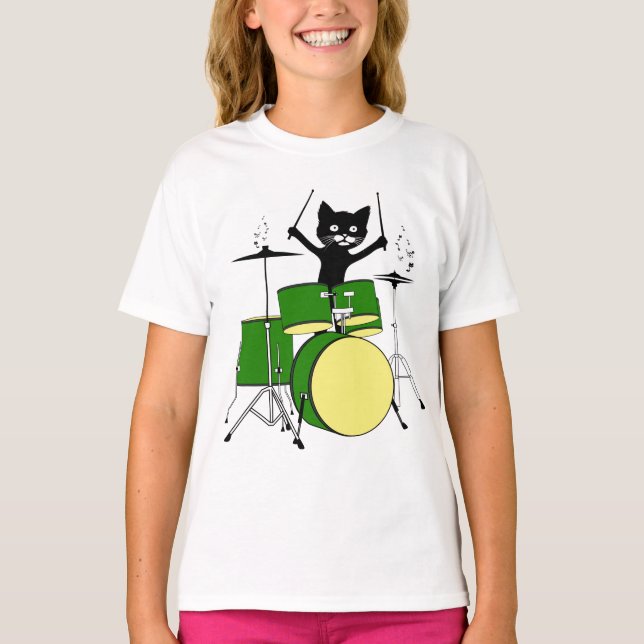 T-shirt Chat Jouer Des Tambours, Chat Drôle Jouer Des Tamb (Devant)